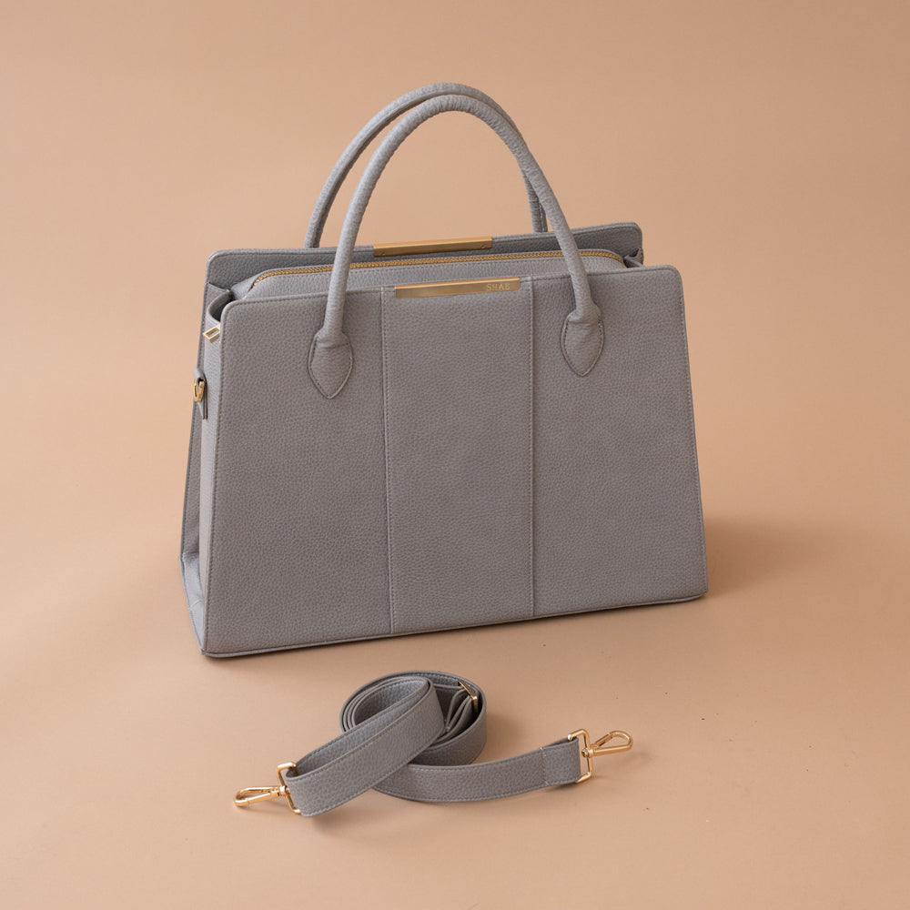 Grey leather grab outlet bag